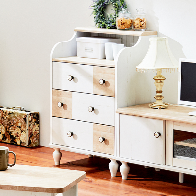 フレンチシャビー ハイチェスト FRS-9055H 色: ペールブルー】白井産業