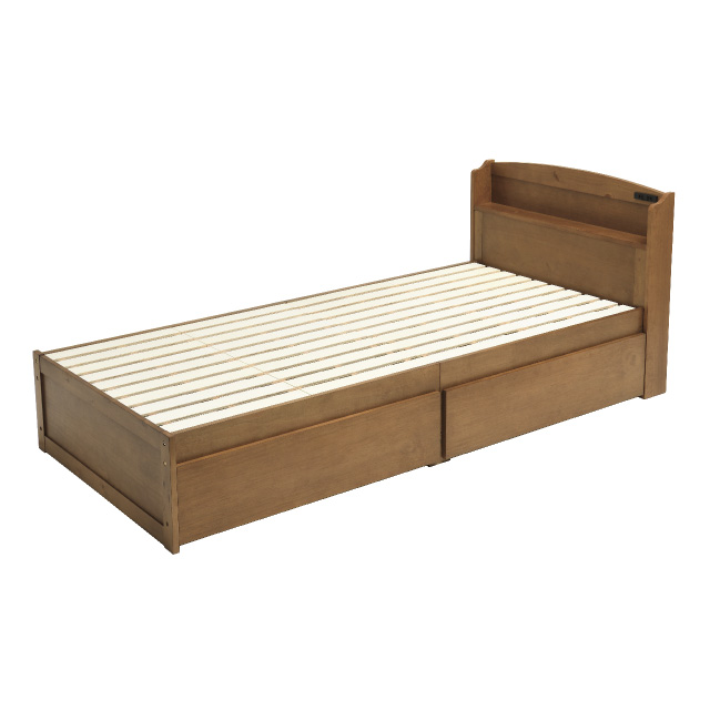 木製すのこベッド宮付引出付き ライトブラウン SLB-101(LBR)、SLH-111(LBR)