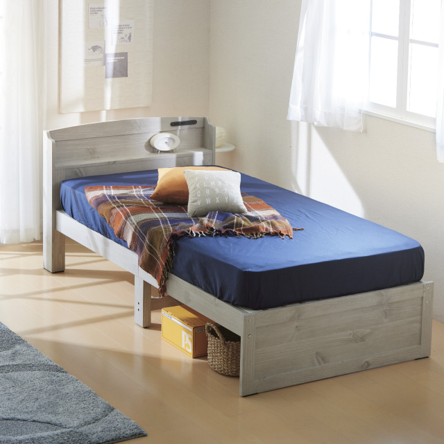 木製すのこベッド宮付 ライトグレー SLB-101(LGR)