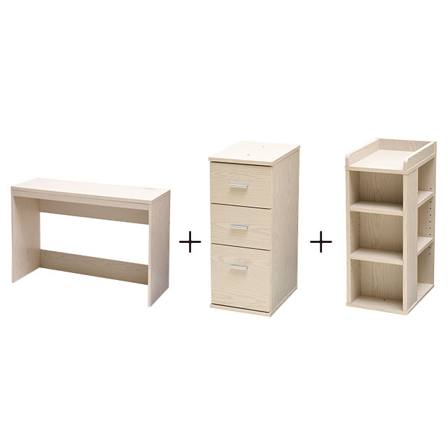 薄型デスク＆チェスト＆ラック ホワイトウォッシュ SLD-30(WW)、SLW-31(WW)