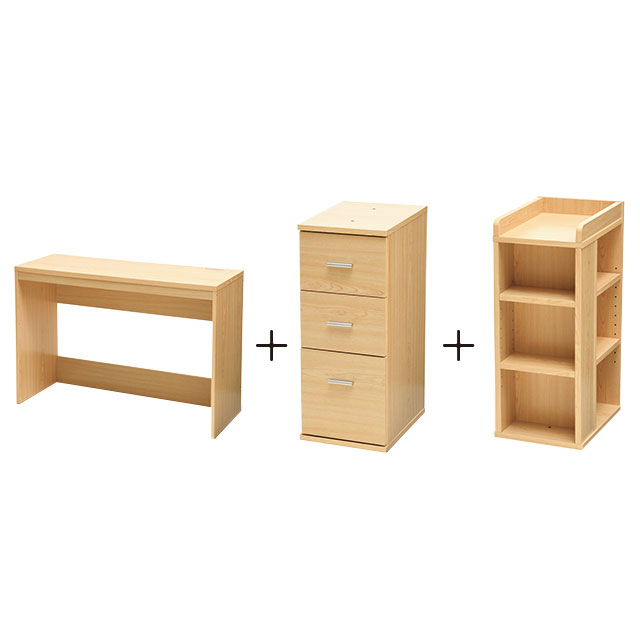 薄型デスク＆チェスト＆ラック ナチュラル SLD-30(NAT)、SLW-31(NAT)