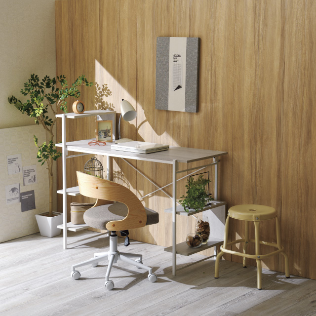 らくらく組立棚付デスク ホワイト 30515