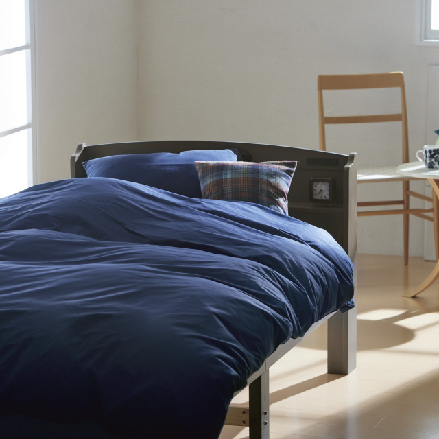 三つ折りマットレス（ライトグレー）＋羽毛布団セット ネイビー 