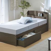 木製すのこベッド宮付引出付き ダークブラウン SLB-101(DBR)、SLH-111(DBR)