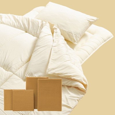 ホコリが出にくい布団7点セット　ラテ（掛布団、敷布団、枕、カバー4点）