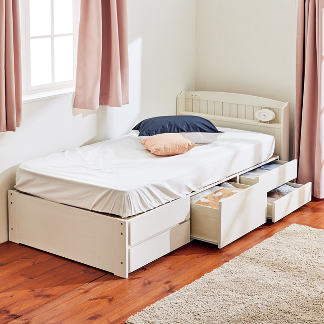 すのこベッド ダブル マットレス付き ホワイトウォッシュ [7375