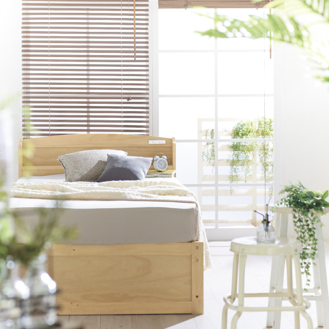 木製すのこベッド宮付引出付き ナチュラル SLB-101(NA)、SLH-111(NA)