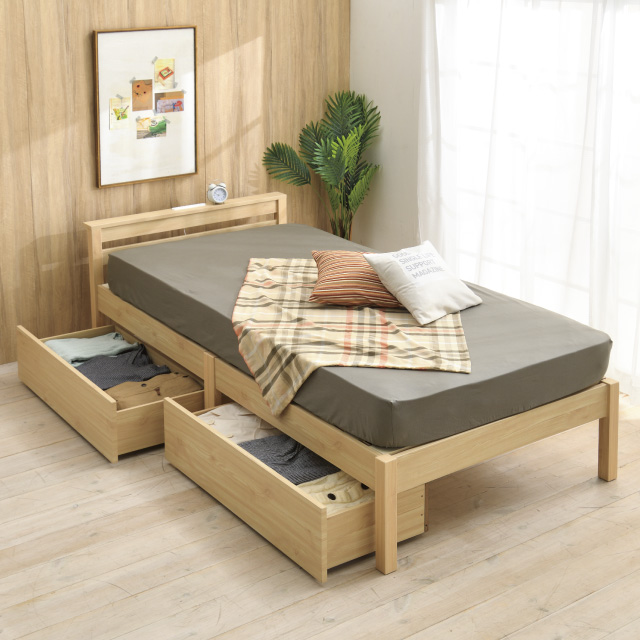 組立簡単すのこベッド引出付き ナチュラル SLB-201(NA)、SLH211(NA)