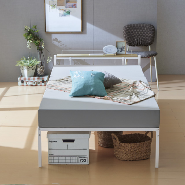 宮棚＆2口コンセント付シングルベッド ホワイト SLB-301(WH)