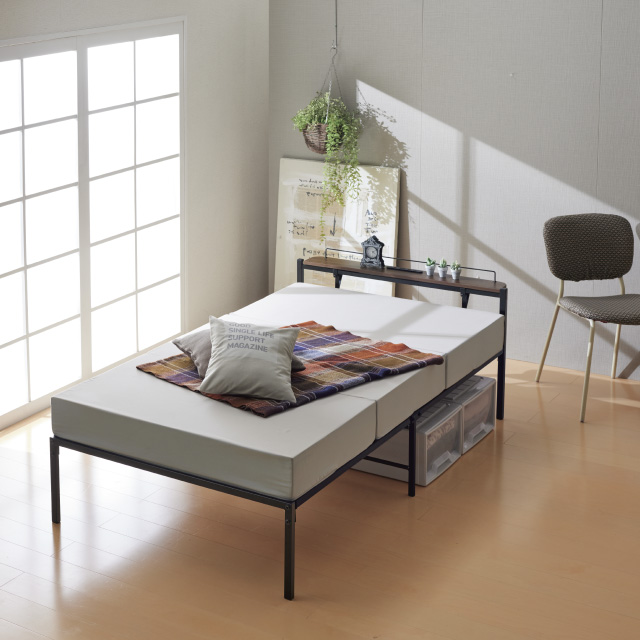 宮棚＆2口コンセント付シングルベッド ブラック SLB-301(BK)