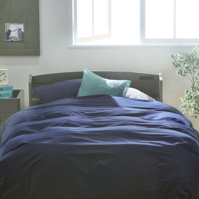 ポケットコイルマットレス（ホワイト）＋羽毛布団セット ネイビー 