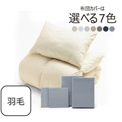 ふわふわ羽毛布団とカバーの6点セット ライトグレー SLF-01(LGR)