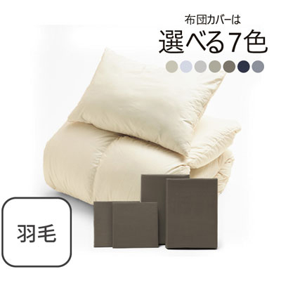 ふわふわ羽毛布団とカバーの6点セット ブラウン SLF-01(BR)　