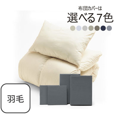 ふわふわ羽毛布団とカバーの6点セット グレー SLF-01(GR)