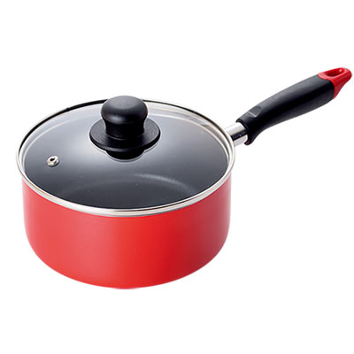 フッ素加工　ガラス蓋付片手鍋　18cm